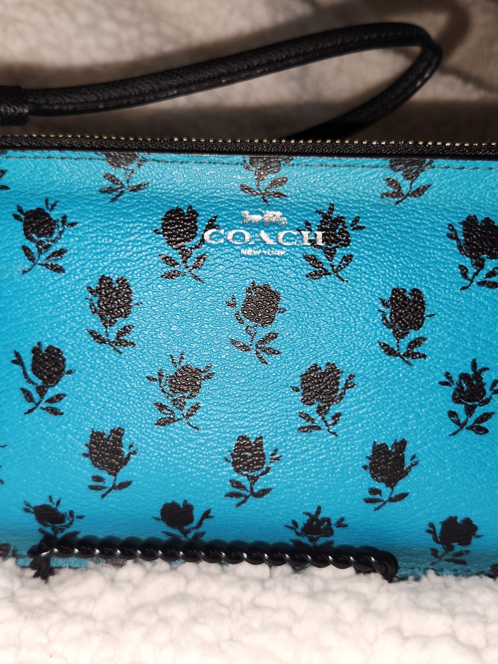 COACH Badlands Turquoise Floral-Print Wristlet with Black Roses - Picture 2 of 5